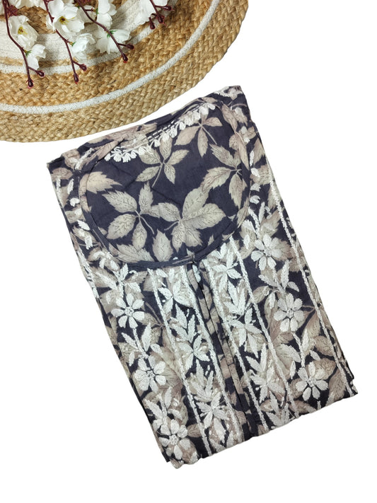 NAVY BLUE MULMUL DAHELIA PRINT NYRA CUT LONG DRESS