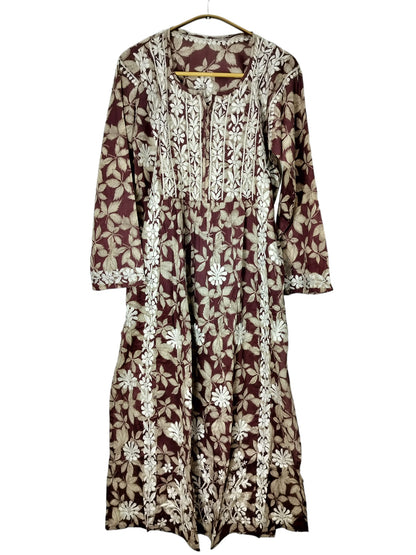 PLUM MULMUL DAHELIA PRINT NYRA CUT LONG DRESS