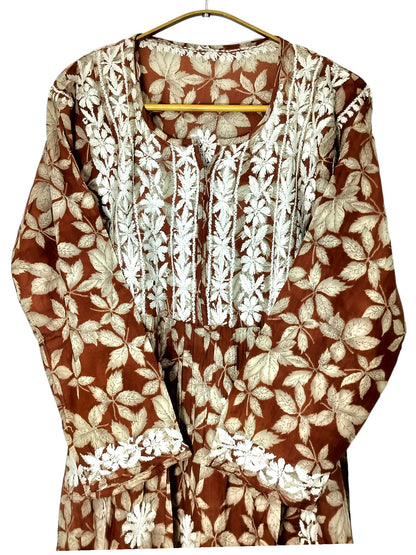 BROWN MULMUL DAHELIA PRINT NYRA CUT LONG DRESS