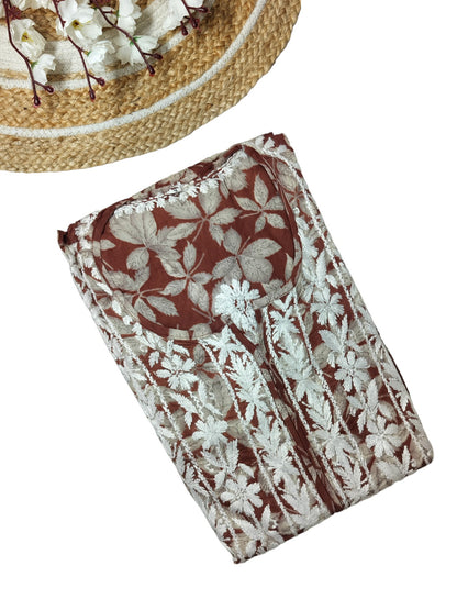 BROWN MULMUL DAHELIA PRINT NYRA CUT LONG DRESS