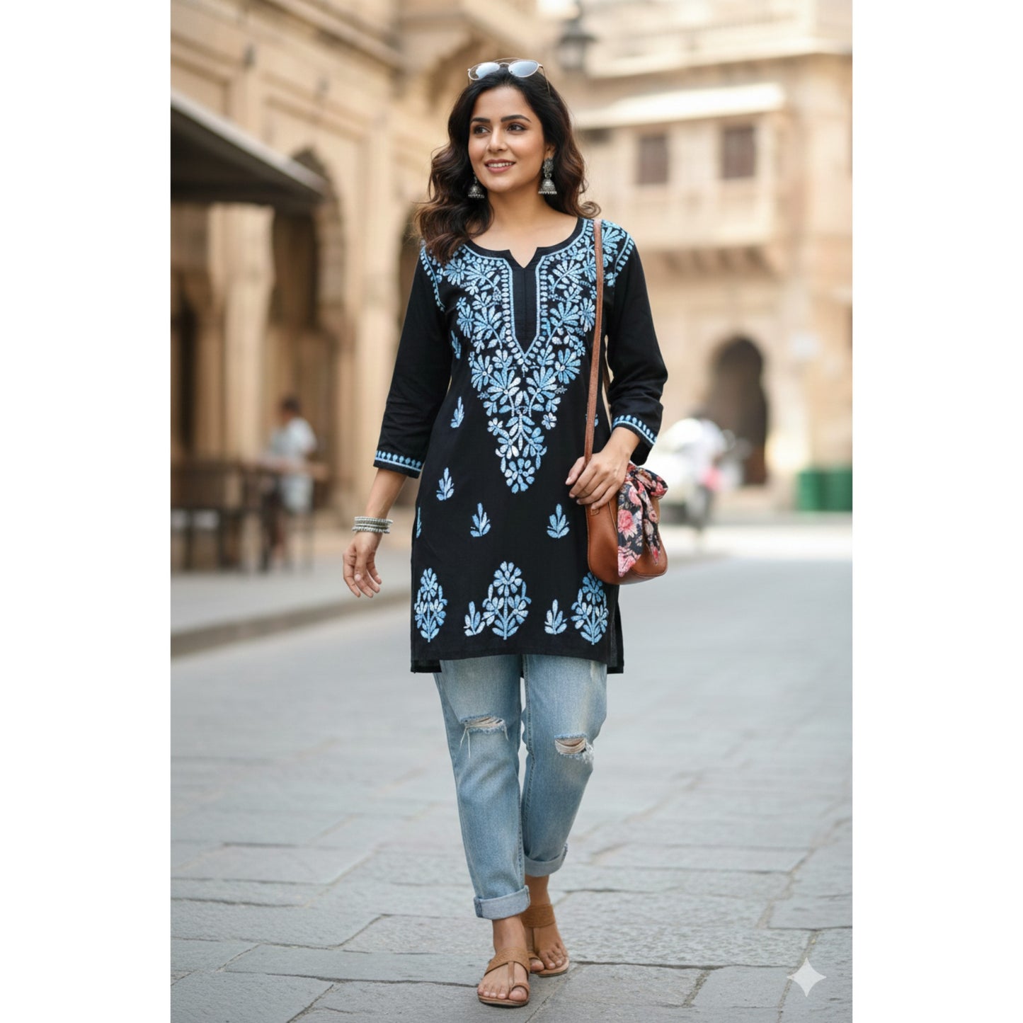 DIYA RAYON SHORT KURTA - BLACK & YELLOW