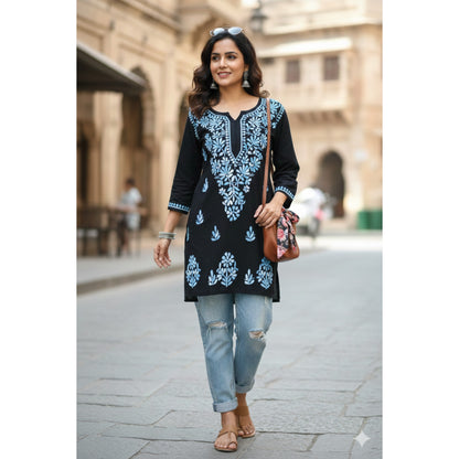 DIYA RAYON SHORT KURTA - BLACK & YELLOW