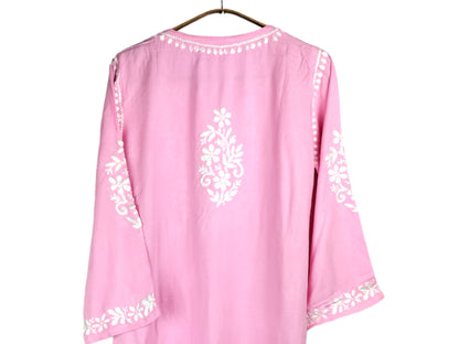 BABY PINK KURTA SET WITH FLORAL CHIKANKARI