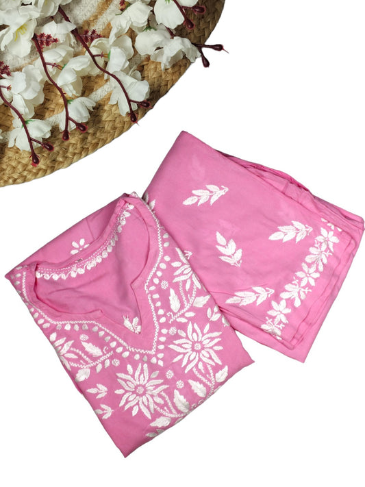 BABY PINK KURTA SET WITH FLORAL CHIKANKARI