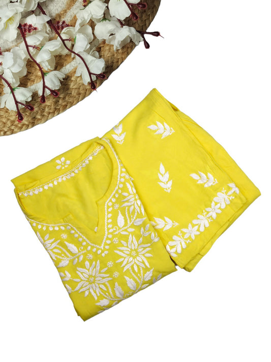 LEMON YELLOW LONG RAYON KURTA SET