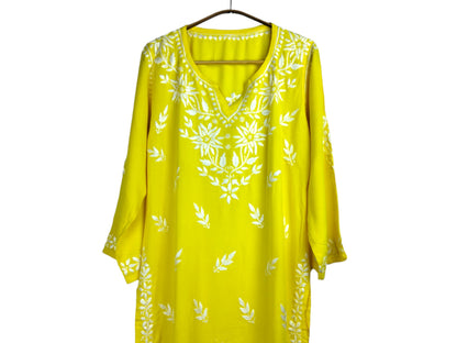 LEMON YELLOW LONG RAYON KURTA SET