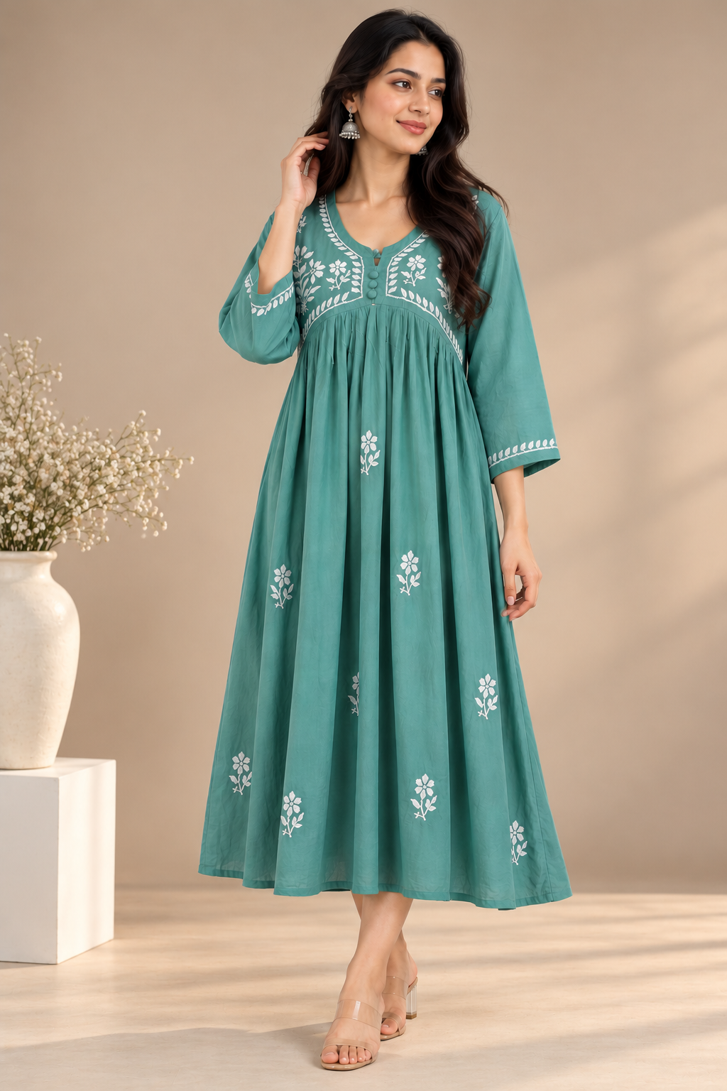 ZAREEN RAYON SEA GREEN GOWN