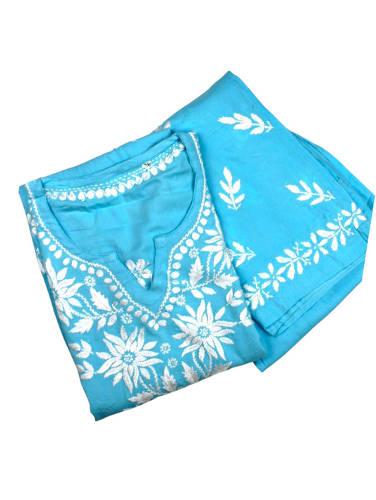 RABIA SKY BLUE KURTA SET WITH FLORAL CHIKANKARI
