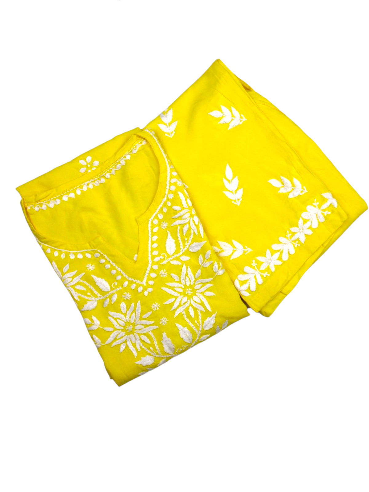 RABIA YELLOW KURTA SET WITH FLORAL CHIKANKARI