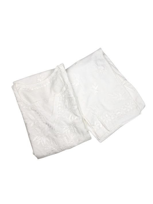 RABIA WHITE KURTA SET WITH FLORAL CHIKANKARI