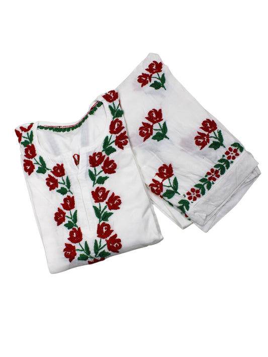 HERA WHITE & RED RAYON PREMIUM KURTA SET