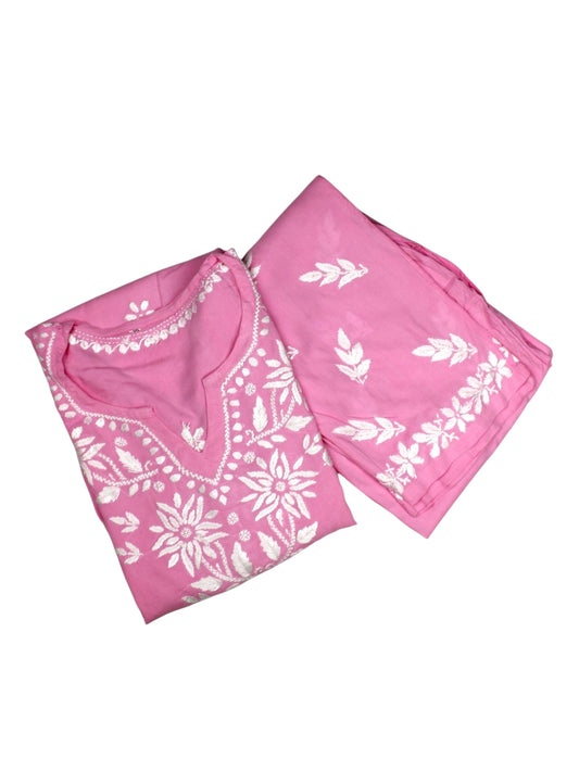 RABIA BABY PINK KURTA SET WITH FLORAL CHIKANKARI