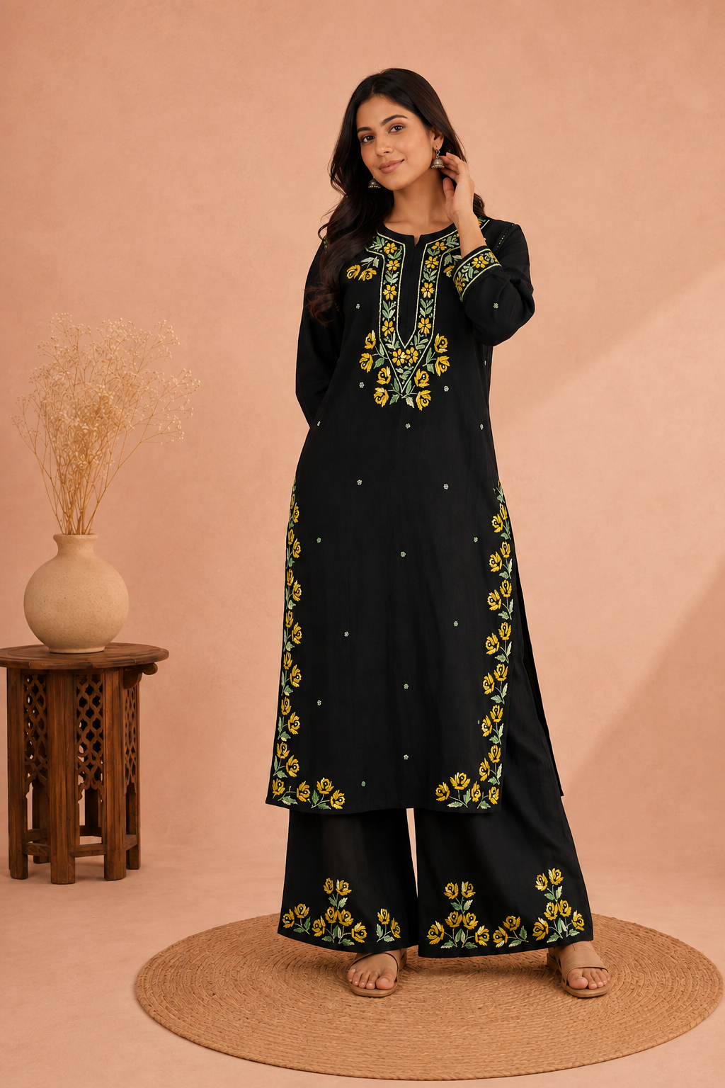 IRINA BLACK & YELLOW PREMIUM RAYON KURTA SET