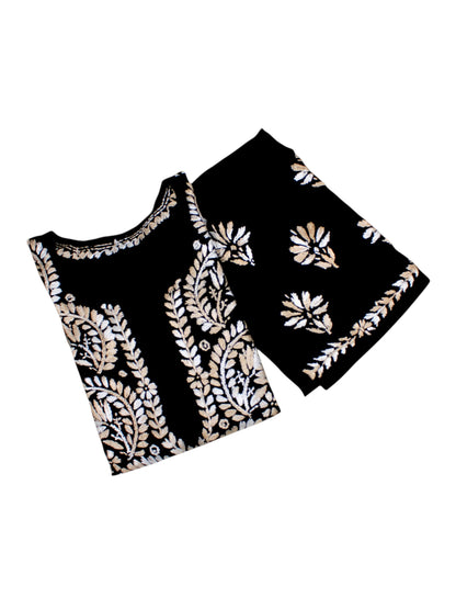 RIVYA BLACK & BEIGE RAYON KURTA SET
