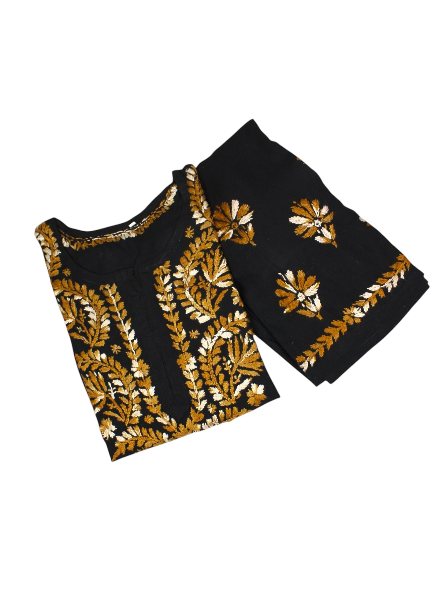 RIVYA BLACK & VINTAGE GOLD RAYON KURTA SET