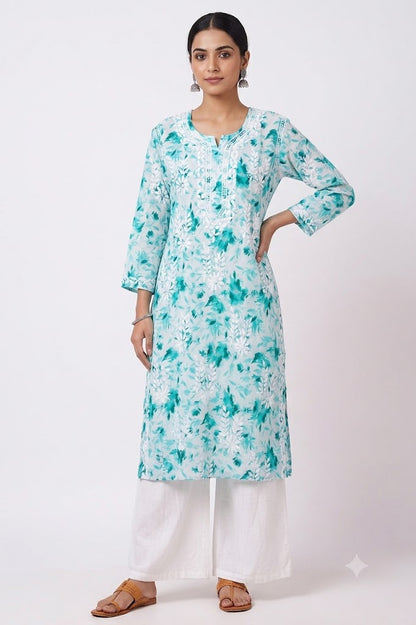 SABA MINT GREEN MULMUL PRINTED LONG KURTA
