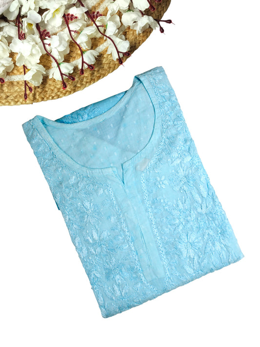 RUBINA SKY BLUE DOBBY COTTON OMBRE SHORT KURTA