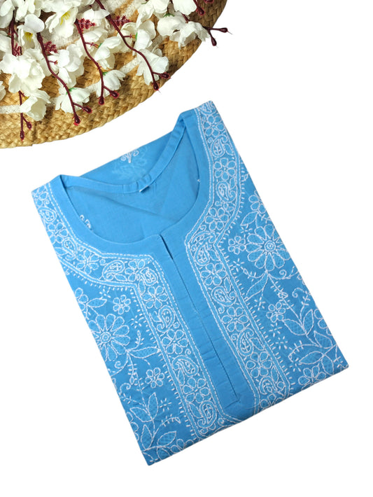 IRA POWDER BLUE VOILE COTTON LONG KURTA