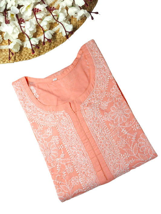 IRA PEACH VOILE COTTON LONG KURTA