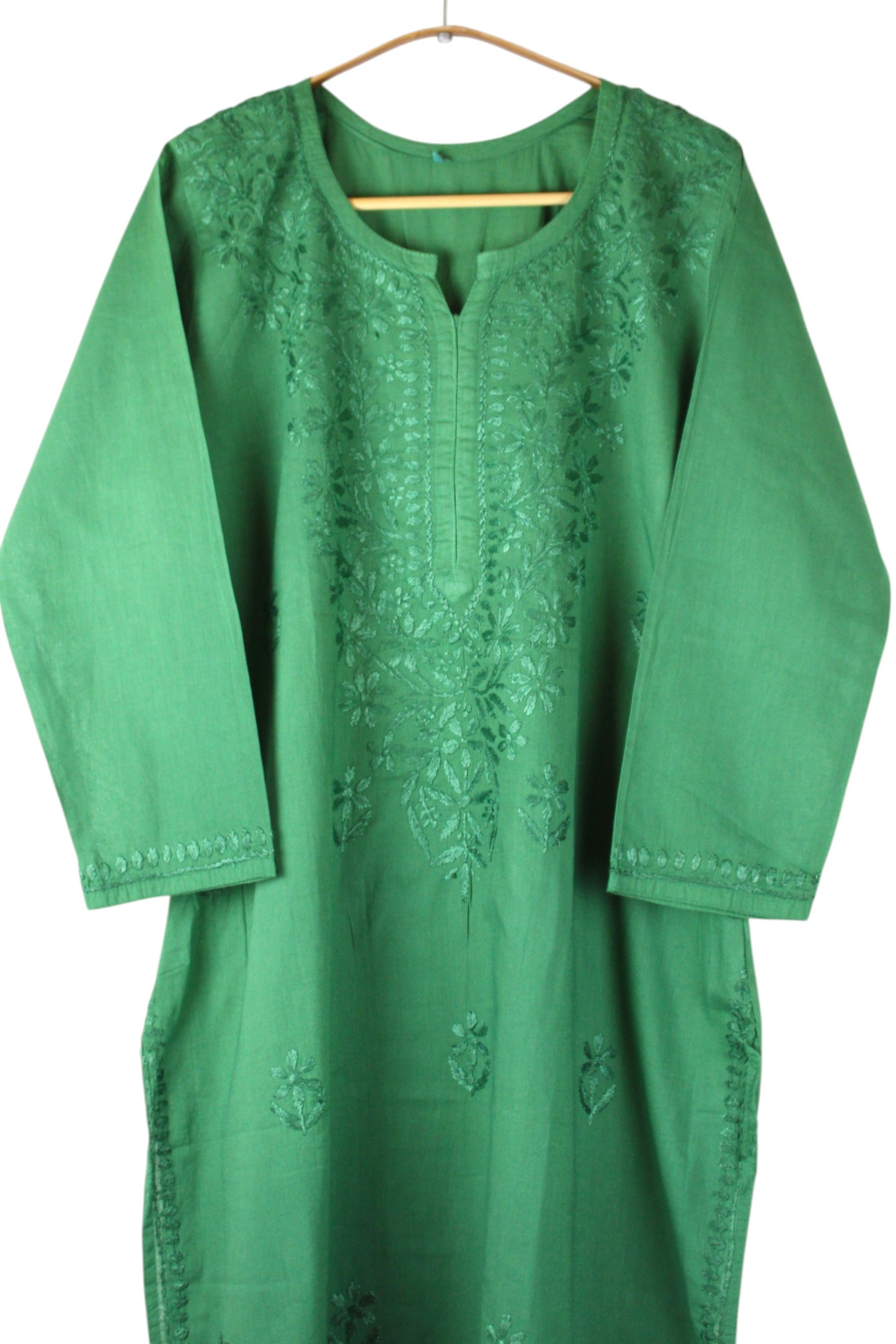 KIRAN EMERALD GREEN COTTON LONG KURTA