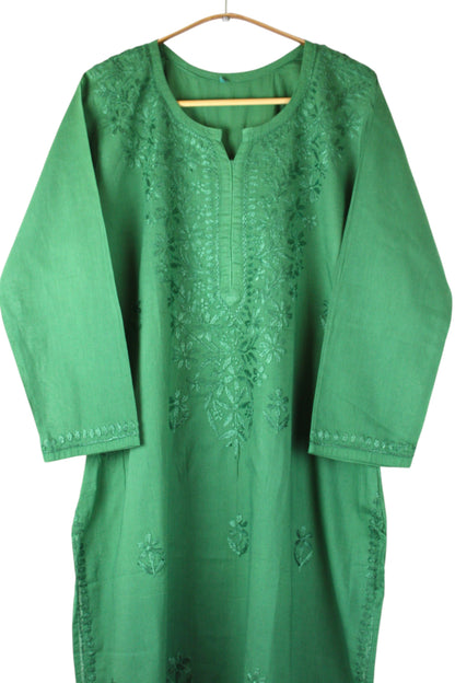 KIRAN EMERALD GREEN COTTON LONG KURTA
