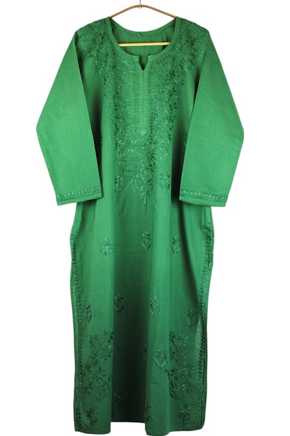 KIRAN EMERALD GREEN COTTON LONG KURTA