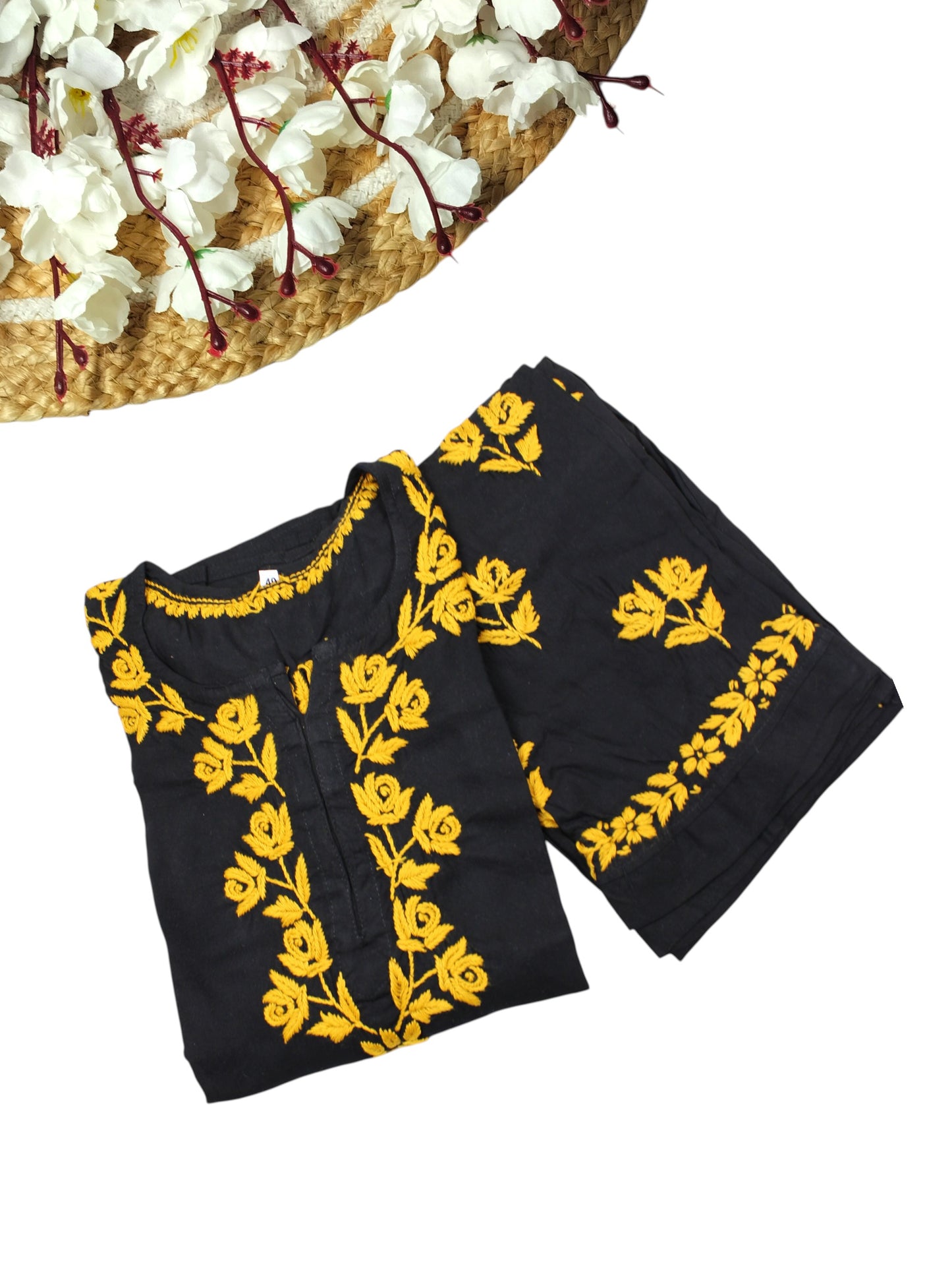 HERA BLACK & MUSTARD YELLOW RAYON PREMIUM KURTA SET