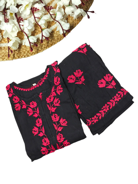 HERA BLACK & RASPBERRY PINK RAYON PREMIUM KURTA SET
