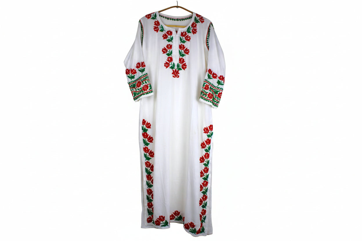 HERA WHITE & RED RAYON PREMIUM KURTA SET