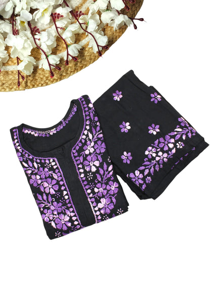 RIYA BLACK & LAVENDER RAYON KURTA SET