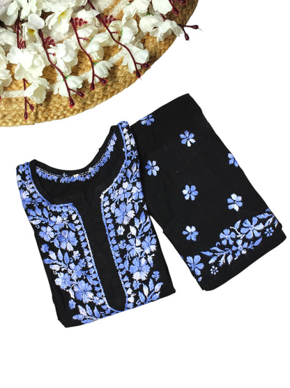 RIYA BLACK & POWDER BLUE RAYON KURTA SET