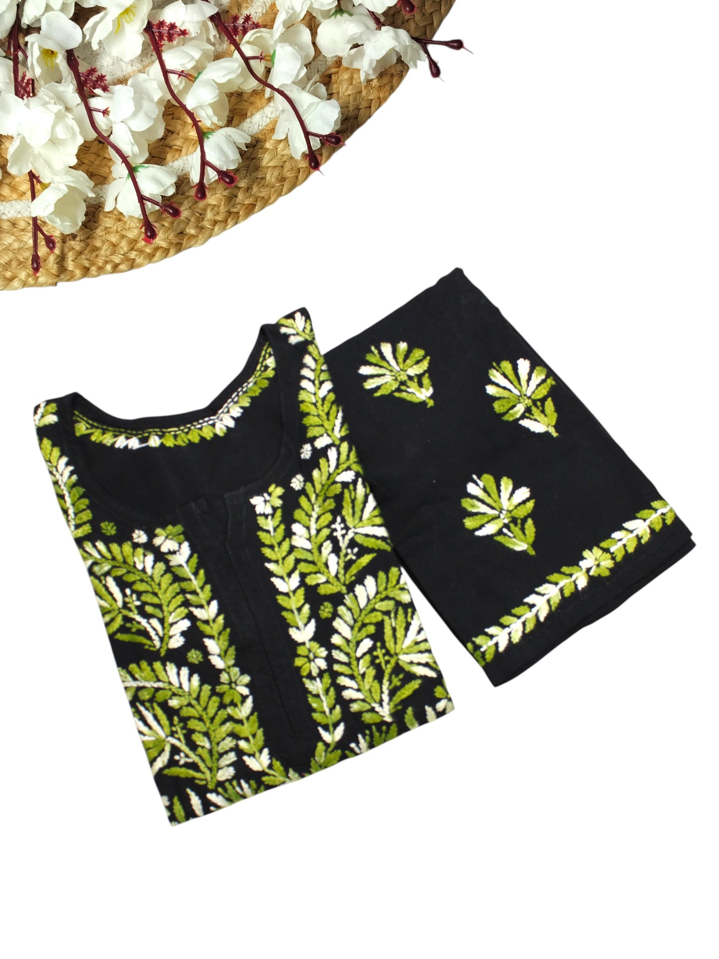 RIVYA BLACK & GREEN RAYON KURTA SET