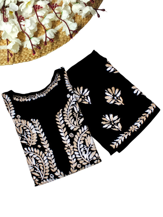 RIVYA BLACK & BEIGE RAYON KURTA SET