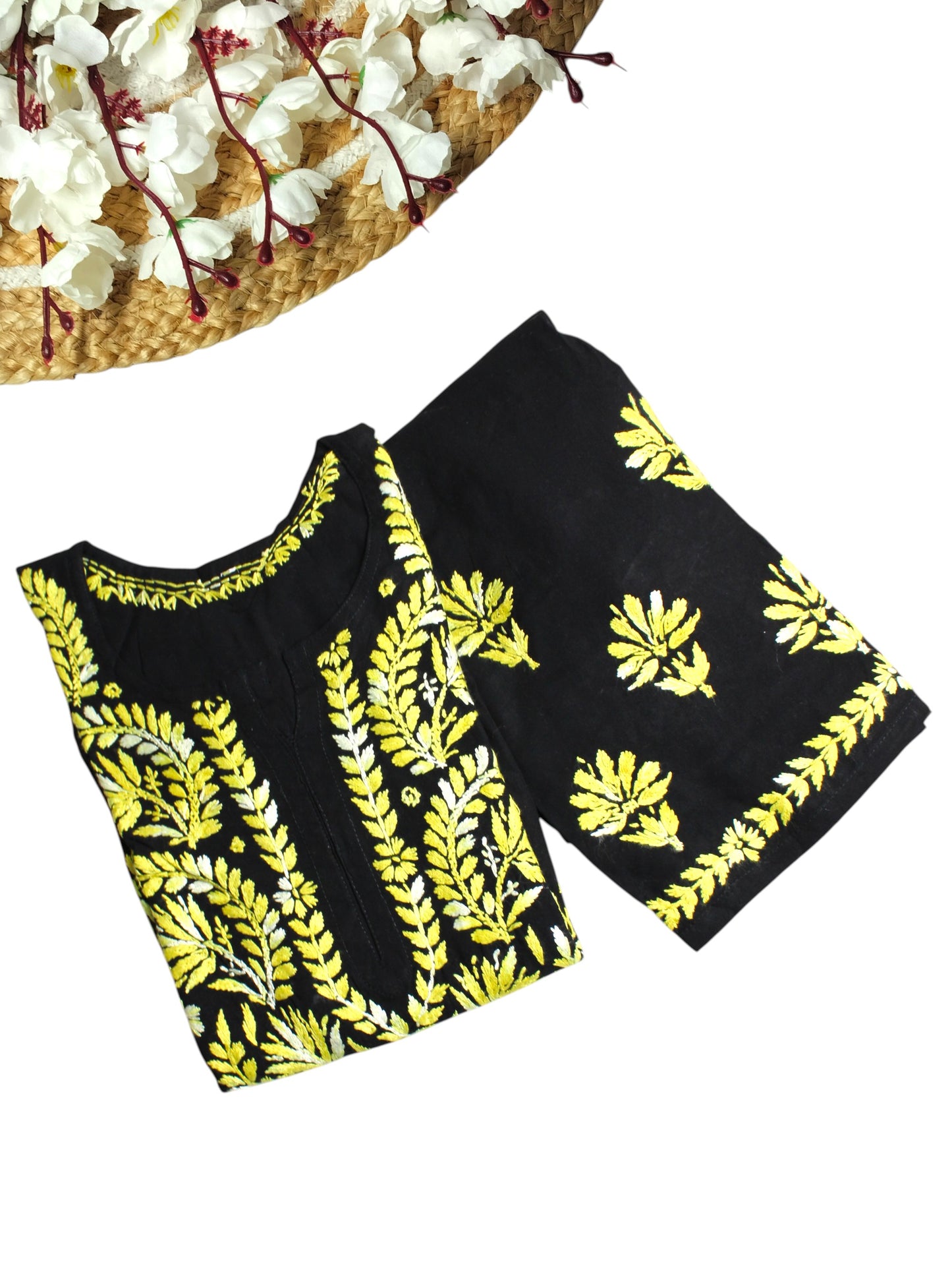 RIVYA BLACK & YELLOW RAYON KURTA SET