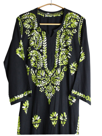 RIVYA BLACK & GREEN RAYON KURTA SET