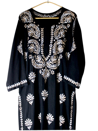 RIVYA BLACK & BEIGE RAYON KURTA SET