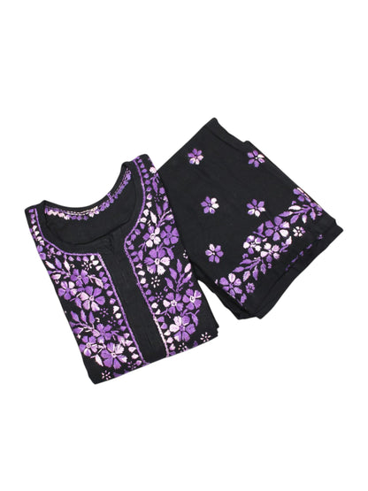 RIYA BLACK & LAVENDER RAYON KURTA SET