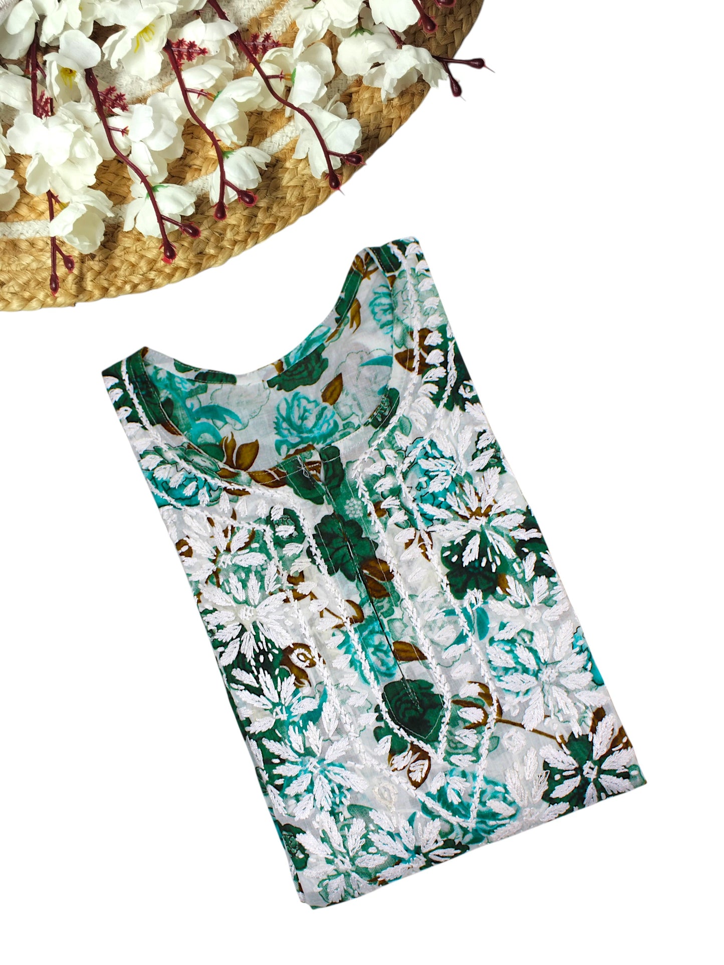 AMEERA GREEN MULMUL PRINTED LONG KURTA