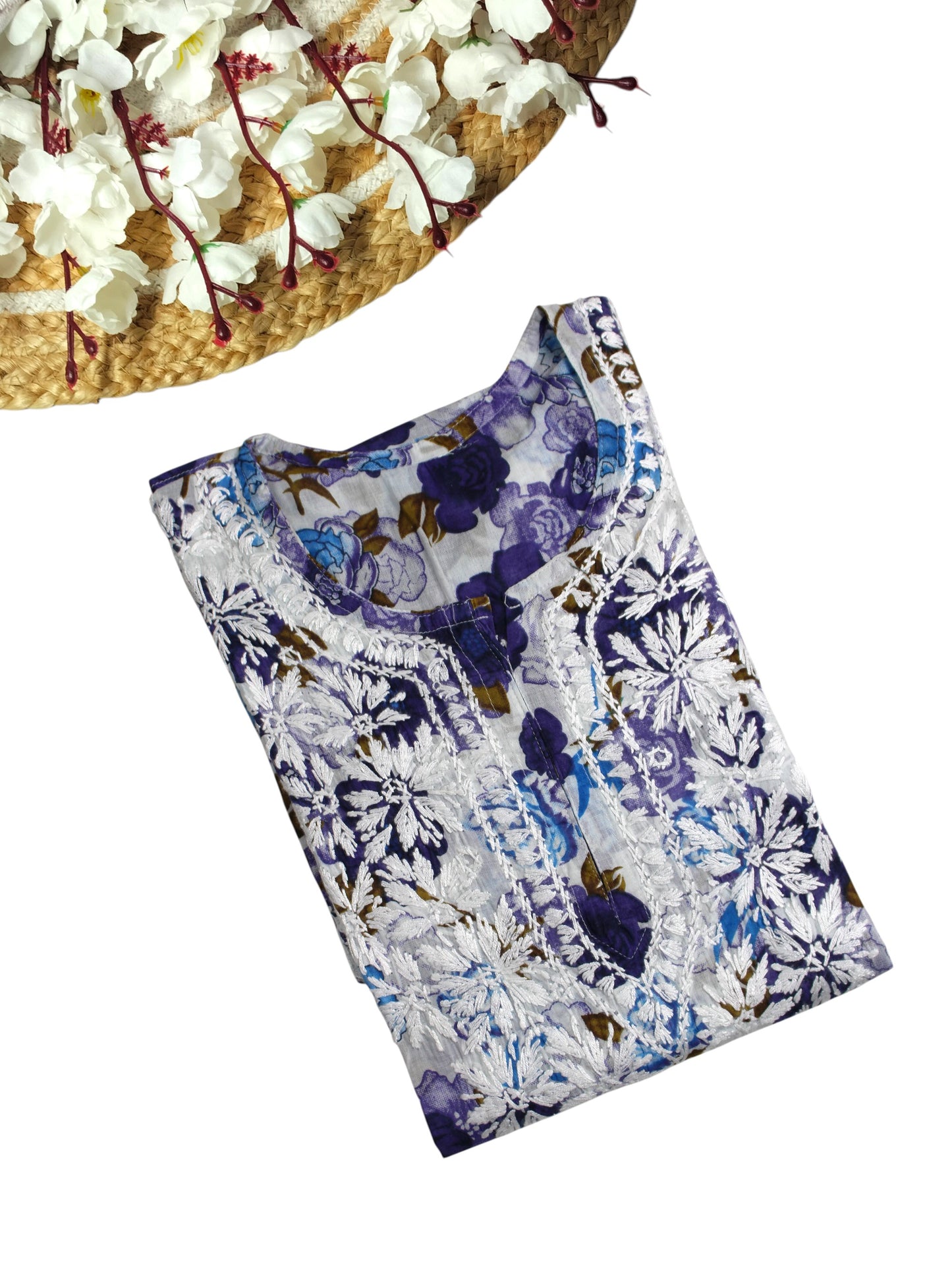 AMEERA PURPLE MULMUL PRINTED LONG KURTA