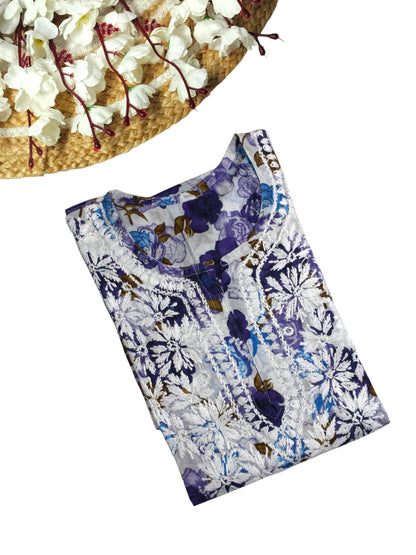 AMEERA PURPLE MULMUL PRINTED LONG KURTA