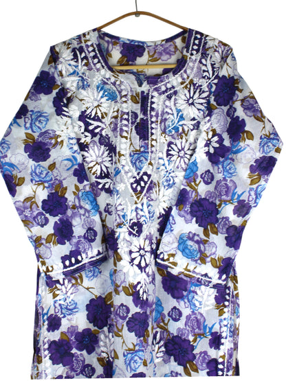 AMEERA PURPLE MULMUL PRINTED LONG KURTA