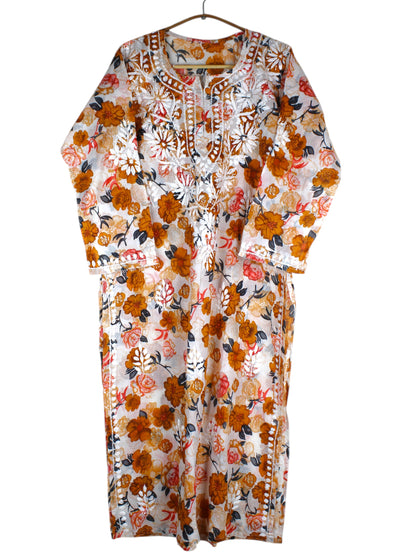 AMEERA ORANGE MULMUL PRINTED LONG KURTA