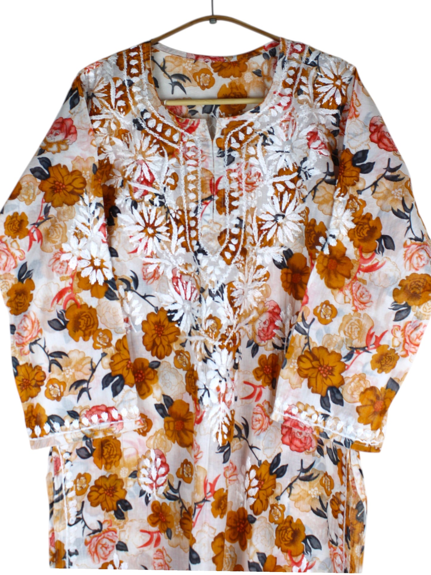 AMEERA ORANGE MULMUL PRINTED LONG KURTA