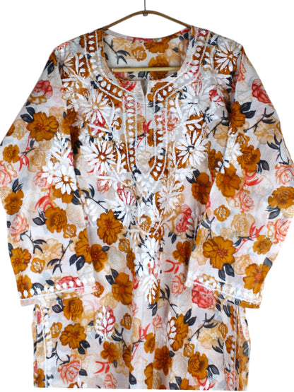 AMEERA ORANGE MULMUL PRINTED LONG KURTA
