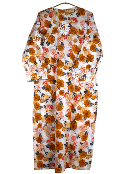 AMEERA ORANGE MULMUL PRINTED LONG KURTA
