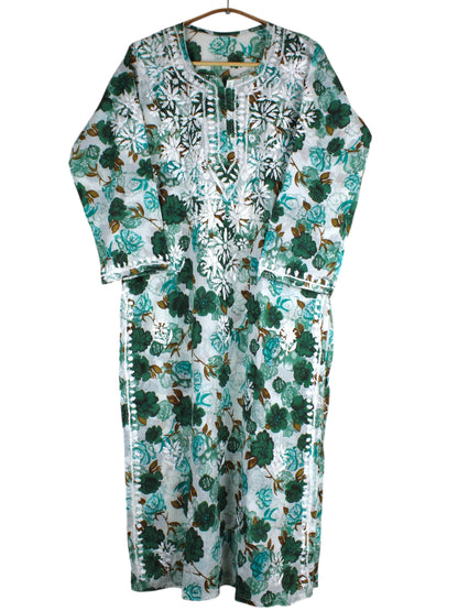 AMEERA GREEN MULMUL PRINTED LONG KURTA