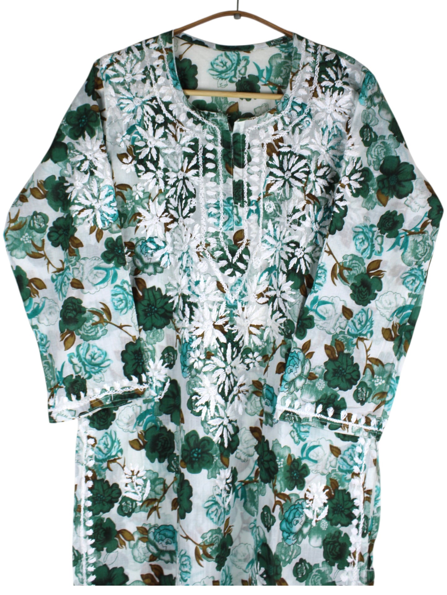 AMEERA GREEN MULMUL PRINTED LONG KURTA