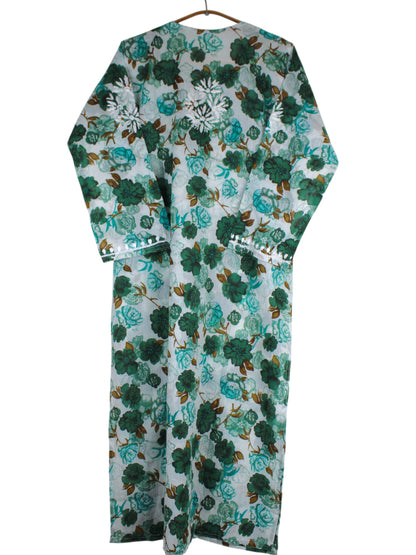 AMEERA GREEN MULMUL PRINTED LONG KURTA