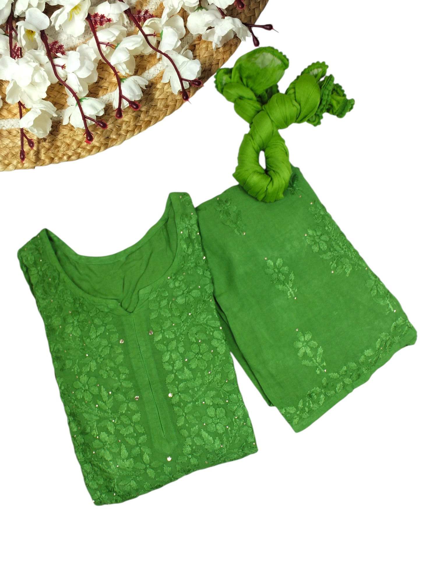 RUHAIRA LEAF GREEN RAYON KURTA SET