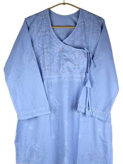 HALA POWDER BLUE ANGRAKHA COTTON LONG KURTA